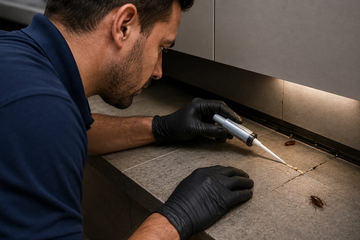Aplicação localizada de isca em gel para controle de baratas
